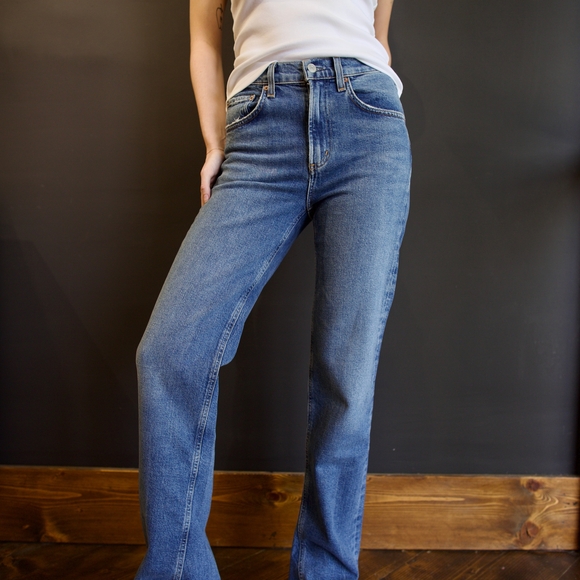 agolde style kick boot jean Denim - Stylish Blue Straight Leg Women's Jeans